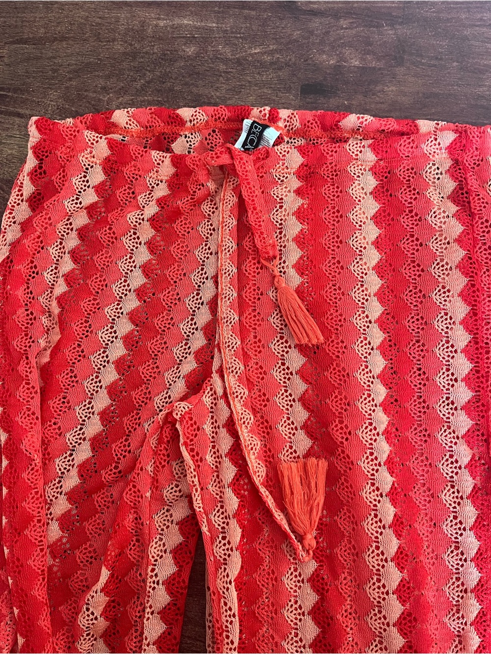 Red Striped Crochet Drawstring Pants - Picture 2 of 3
